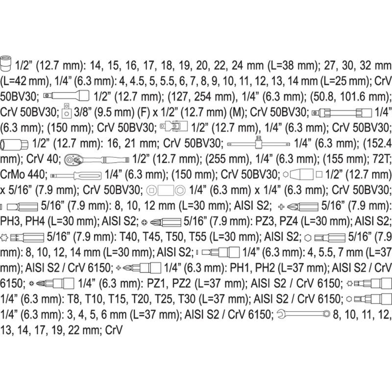 ΚΑΡΥΔΑΚΙΑ  ΚΑΣΕΤΙΝΑ 1/4” & 1/2” - 82 ΤΜΧ YT-12691 - Image 2