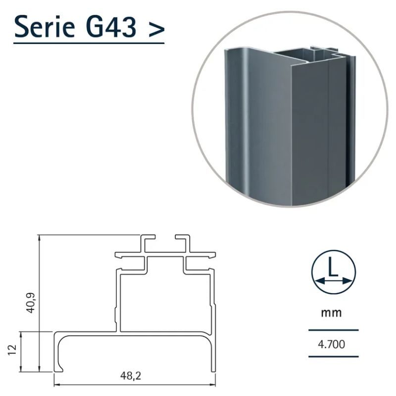 VOLPATO GOLA ΠΡΟΦΙΛ G43 CLAP 'N' FIT ΚΑΘΕΤΗΣ ΜΟΝΗΣ ΛΑΒΗΣ 4.7m ΦΥΣΙΚΟ ΑΛΟΥΜΙΝΙΟ