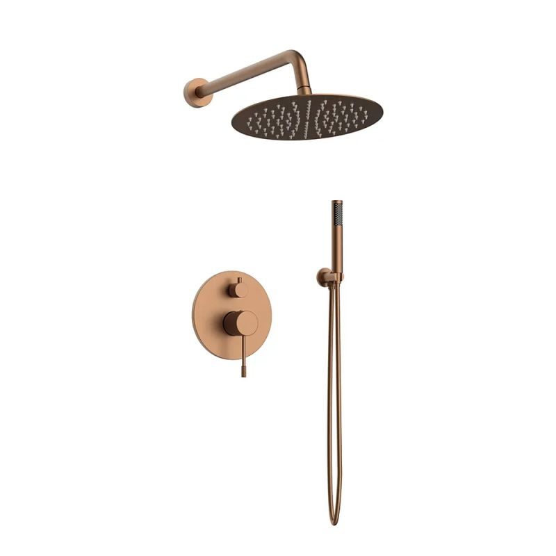 Orabella Terra Rose gold - Showerset εντοιχισμου με Μπαταρία λουτρού, εντοιχισμού 2 σημείων, κεφαλή με βραχίονα και Τηλέφωνο ντουζ με σπιράλ και επιτοίχειο στήριγμα