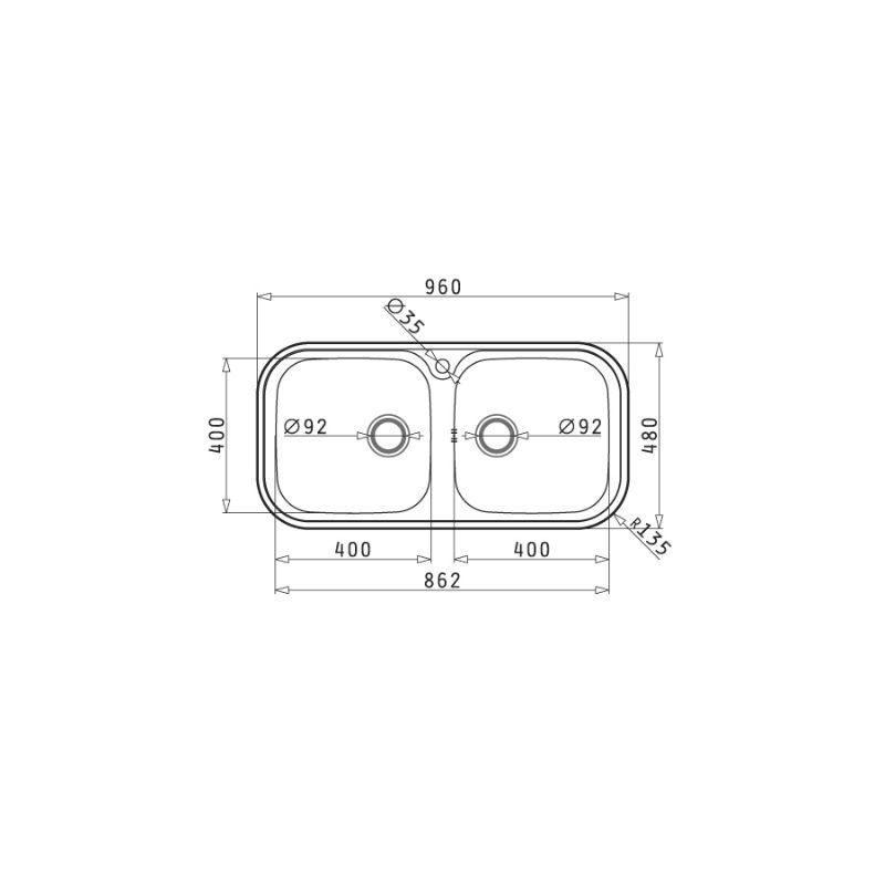 Ένθετος Νεροχύτης Inox 96x48cm JUMBO TWIN PYRAMIS - Image 2