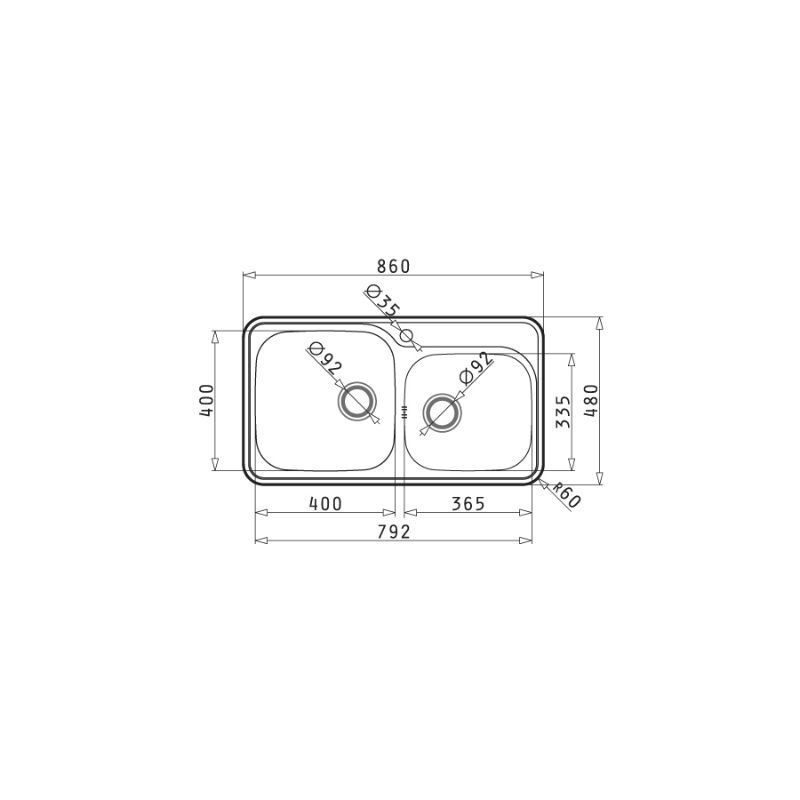 Ένθετος Νεροχύτης Inox 86x48cm SPACE MID PYRAMIS - Image 2