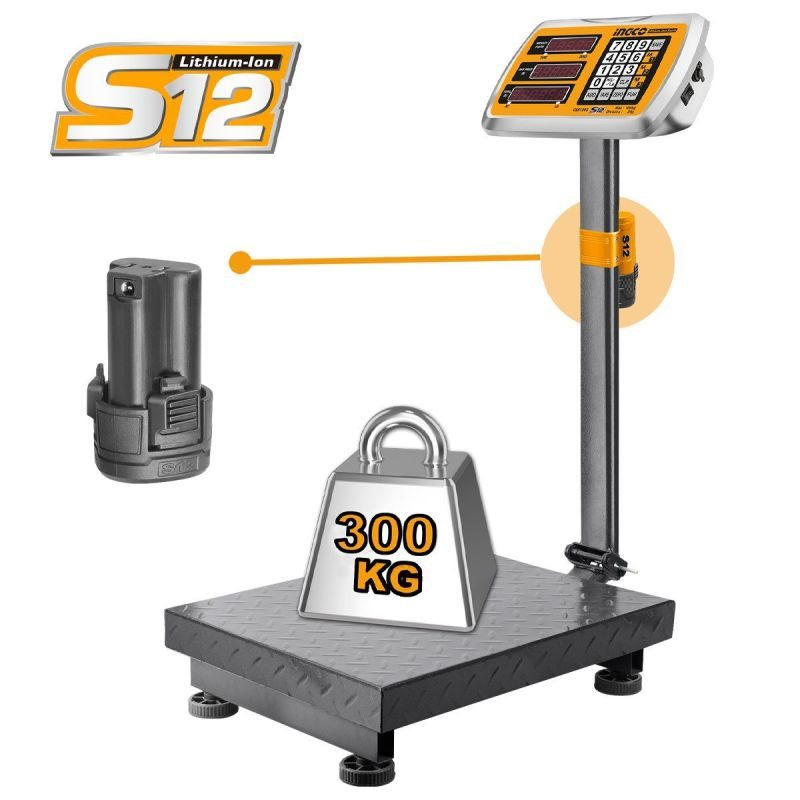 Ηλεκτρονική Ζυγαριά έως 300Kg Μπαταρίας 12V Li-Ion CES1267 INGCO