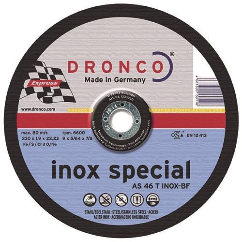 Δίσκος κοπής inox 25τεμ. με κούρμπα SUPERIOR AS46T No230x19x2223mm DRONCO