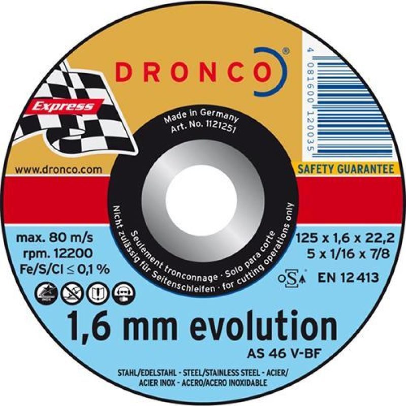 Δίσκος κοπής για inox 10τεμ. με κούρμπα EVOLUTION A46V No230x19x2223mm DRONCO