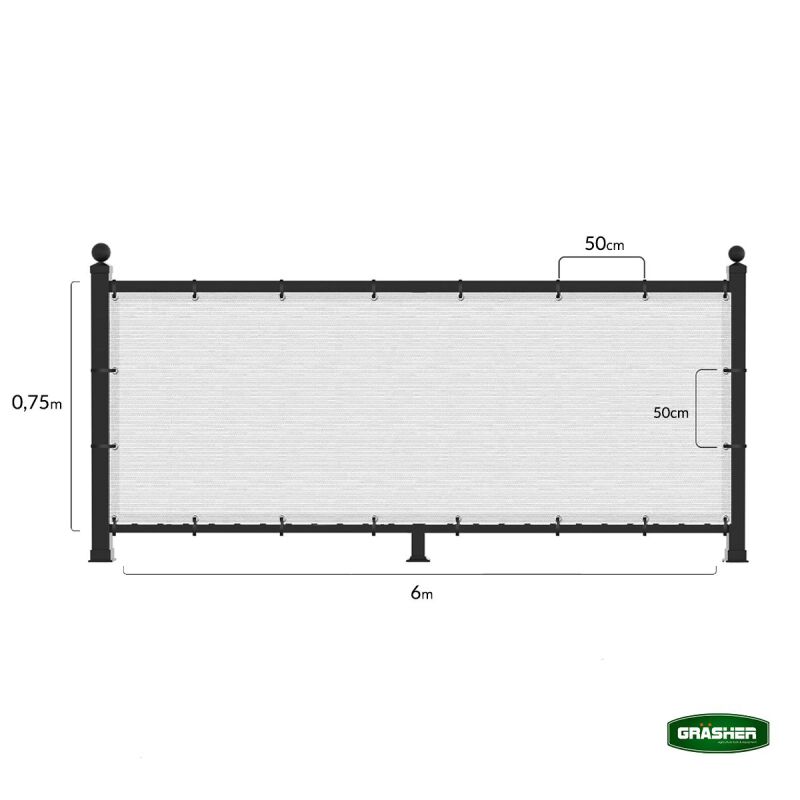 Διαχωριστικό Δίχτυ Μπαλκονιού 160gr/m² Λευκό 0,75x6m GRASHER Με Κρίκους