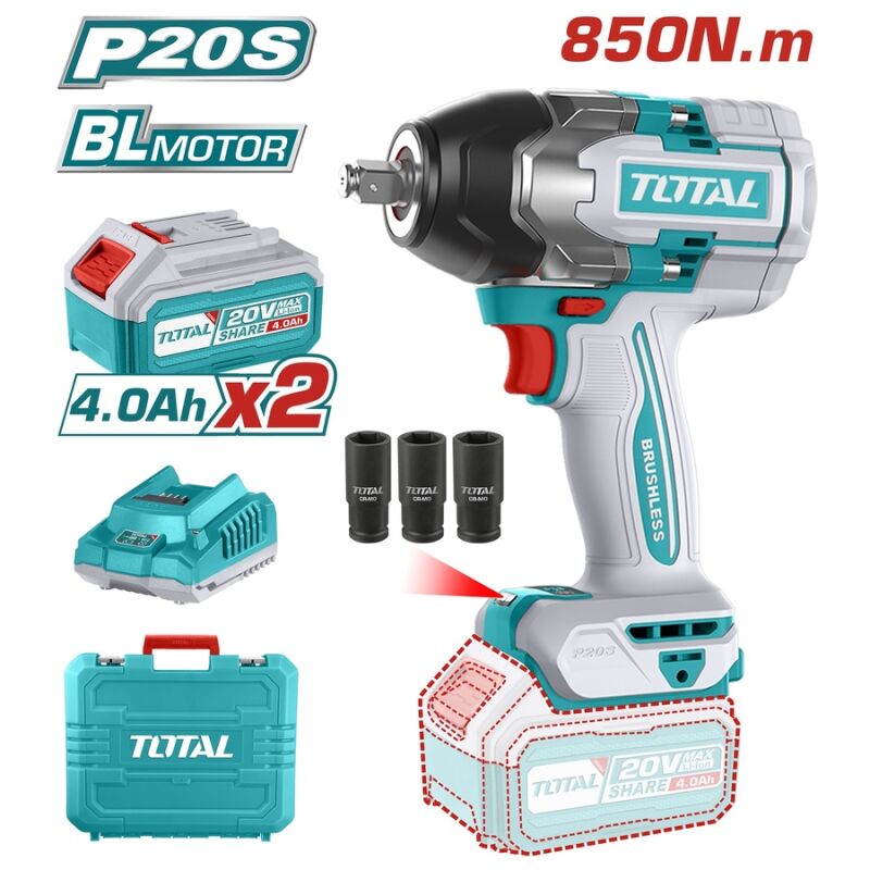 TOTAL ΕΠΑΓΓ. ΜΠΟΥΛΟΝΟΚΛΕΙΔΟ ΜΠΑΤ. Li-ion 20V / 4Ah / 850Nm / 2 ΜΠΑΤΑΡΙΕΣ (TIWLI2085)