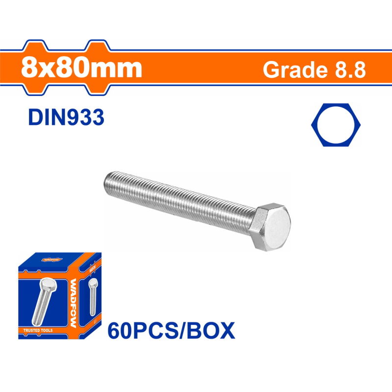 WADFOW ΒΙΔΑ ΕΞΑΓΩΝΗ ΓΑΛΒ. 8.8 DIN933 8X80 60TEM (WXSP52FA)